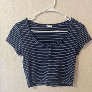 Hollister Navy and White Striped Crop Top